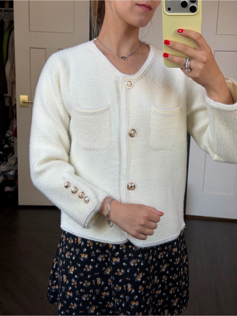 Cream Button-Front Knit Cardigan